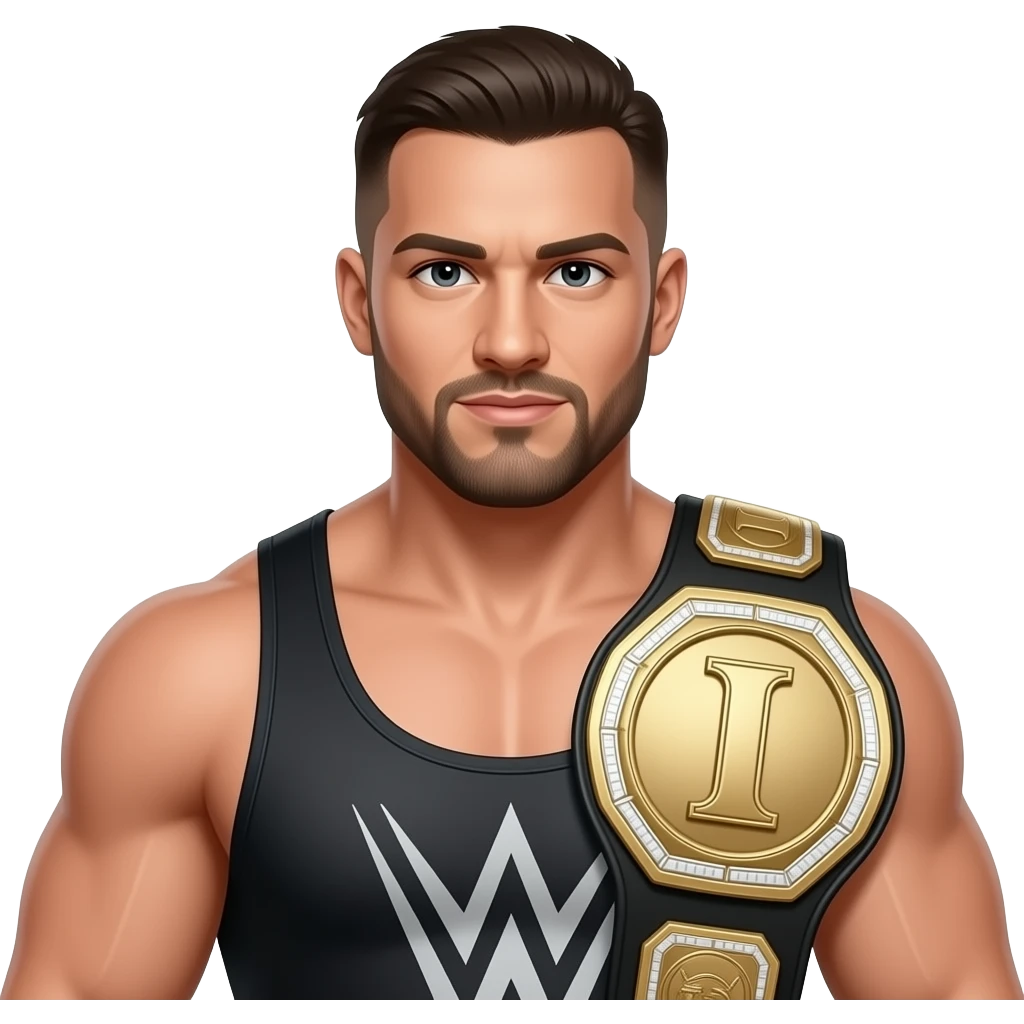 Create me a professional wrestler, wearing a championship. This emoji cannot have any WWE related markings anywhere on it. In the middle of the championship include a roman number for 1 emoji