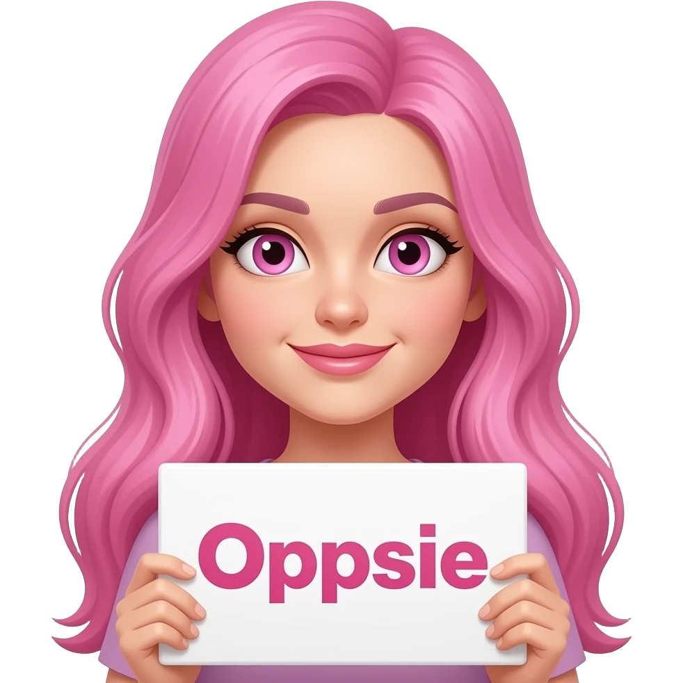 sexy girl with long pink hair and pink eyes wearing a holding a Oopsie... sign emoji
