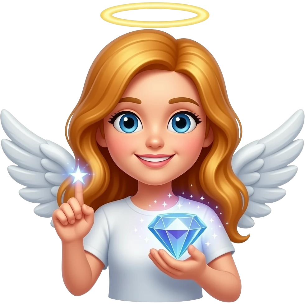 An ethereal blue eyes, glowing amber hair, angel, hand made of starlight holding a crystalline Pinterest logo on the right hand, surprised, pointing at icon. A diamond, shining text: 'PHOTOGRAPHY?' on the bellow left hand. Glowing nebula colors, isolated on white, bold 3D icon emoji