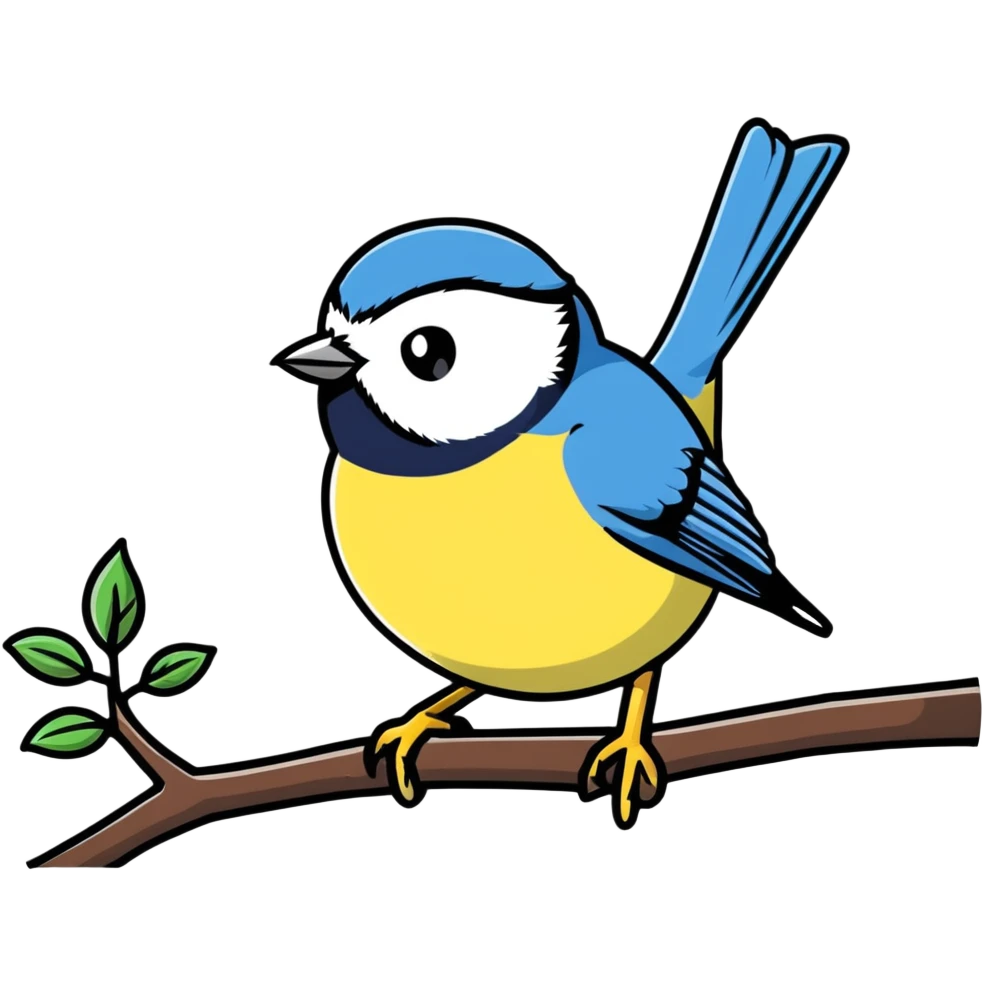 Eurasian blue tit bird on branch emoji