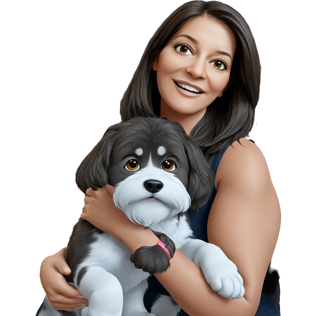 smiling girl with dog indoors emoji