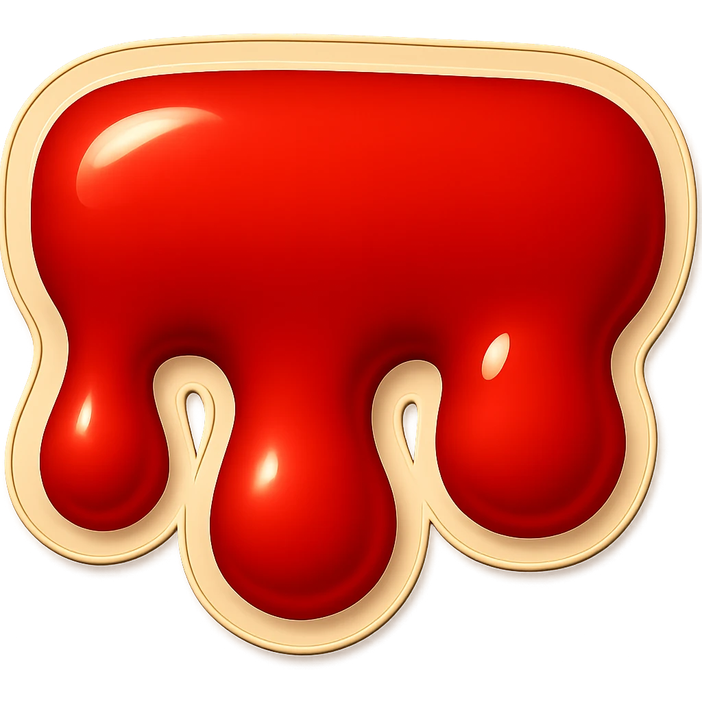 Make the blood drips wider and ensure they overlap horizontally in a retro sticker style with a transparent background. emoji