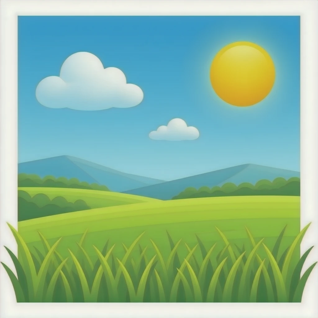 нарисуй поле с зеленой травой и солнце в небе emoji