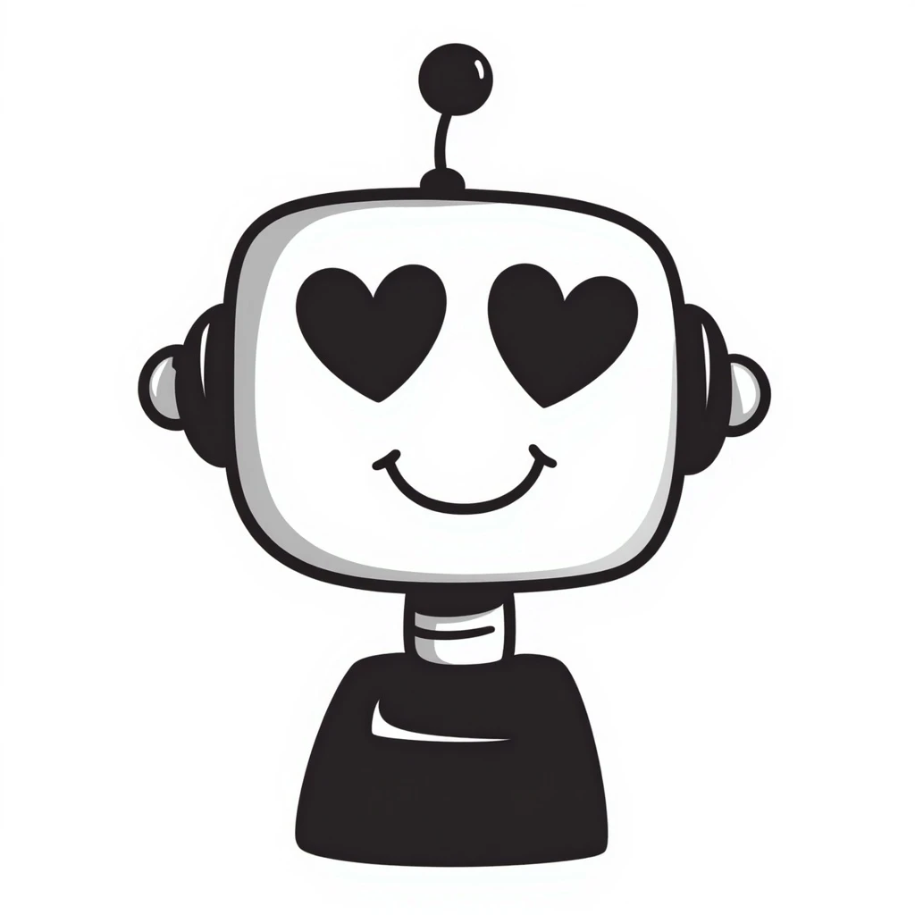 a happy robot face with heart eyes emoji