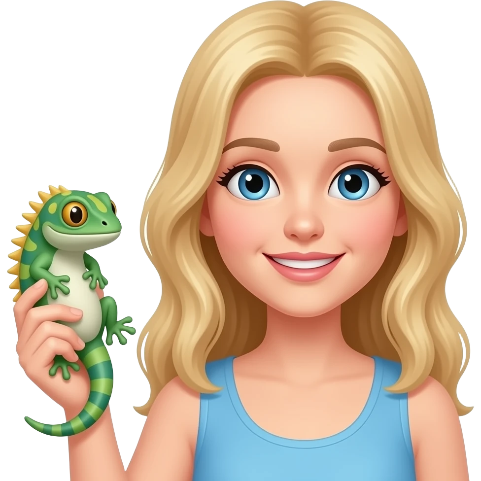 Crested gecko emoji make her blonde and white holding it emoji