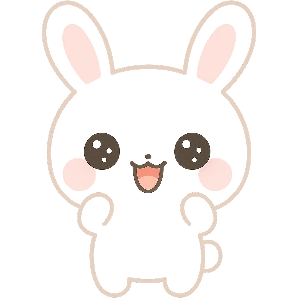 Enhance the bunny by making its fur a pure, bright white color while keeping the kawaii style, pink cheeks, and all other features the same. No background. emoji