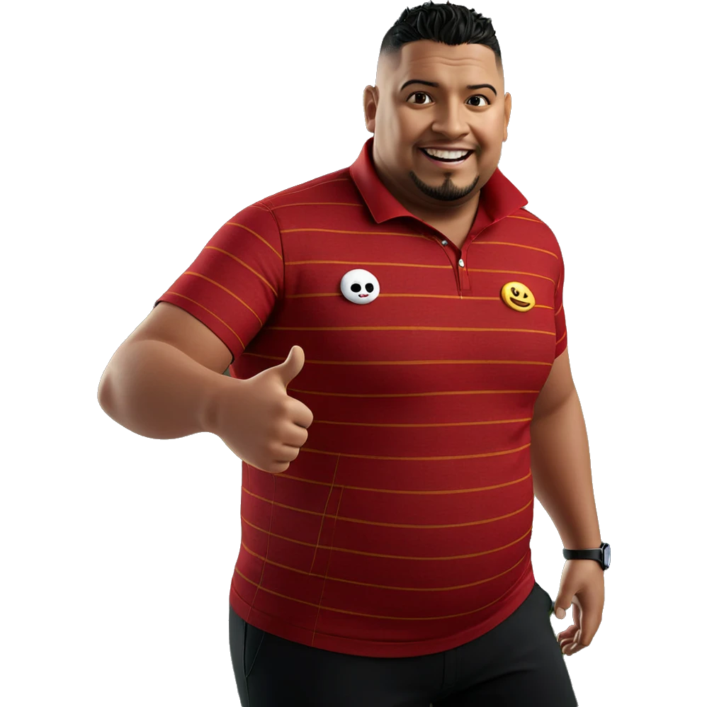 fat man smiling outdoors thumbs up emoji