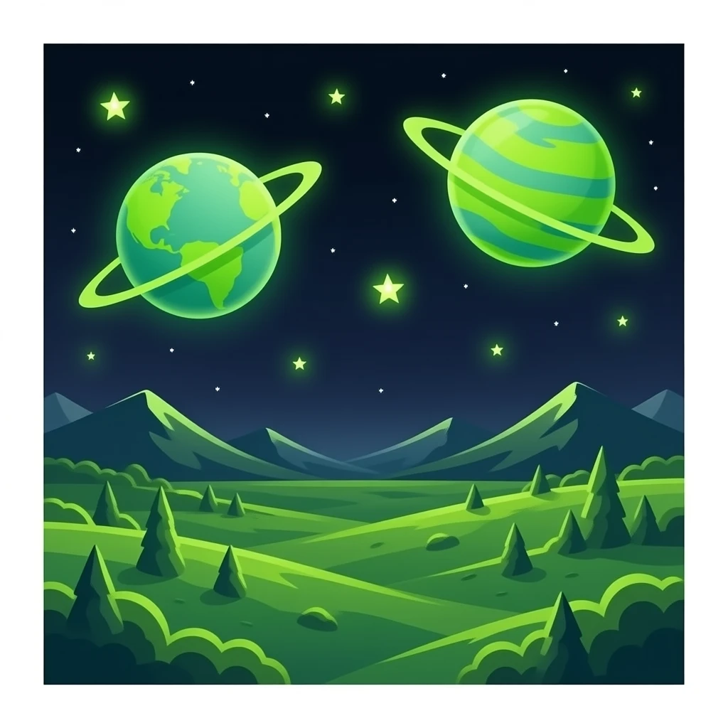 Neon green planets with Neon green stars far away emoji