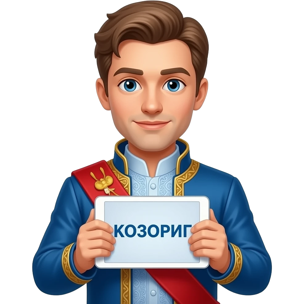 Гарний принц тримає в правій руці білу табличку де написано "КОЗОРІГ" emoji