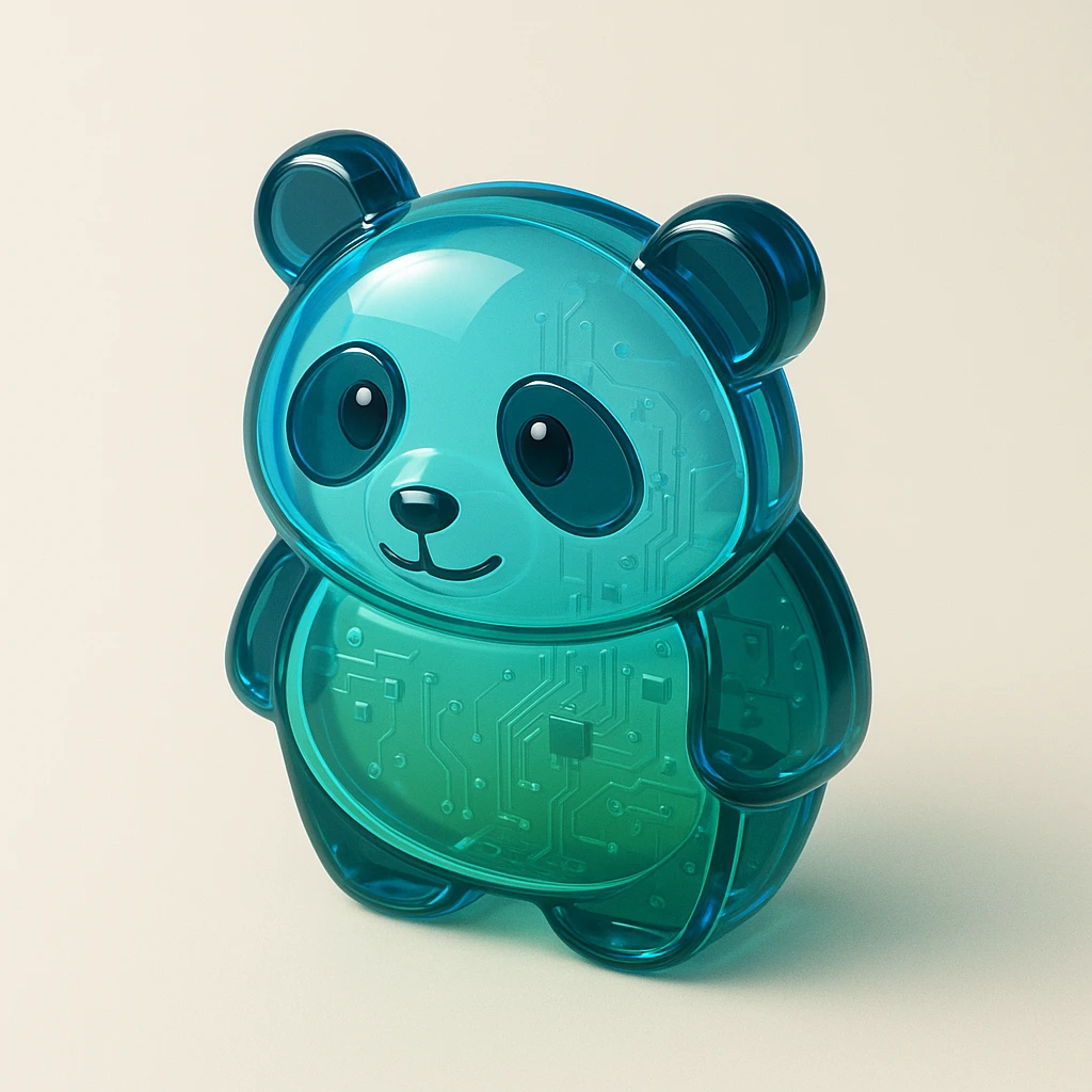Windows Vista-inspired panda icon, glossy glass-like finish, soft lighting, blue-green color scheme, friendly modern look fitting seamlessly with Vista system icons emoji