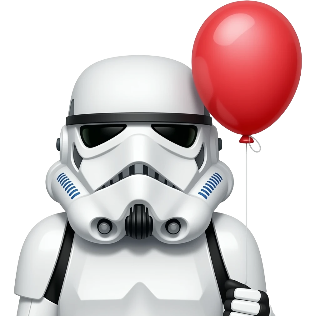 Stormtrooper holding red balloon emoji