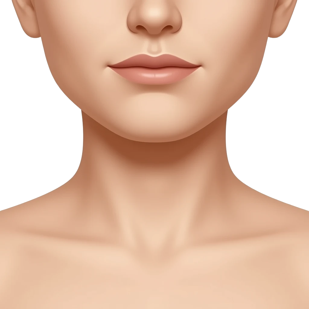 Extreme close-up of the base of the neck and collarbone only, tightly cropped so that the frame starts below the chin, no chin, no jawline, no lips, no face, no head visible, only the lower neck and clavicle area, smooth natural skin texture emoji