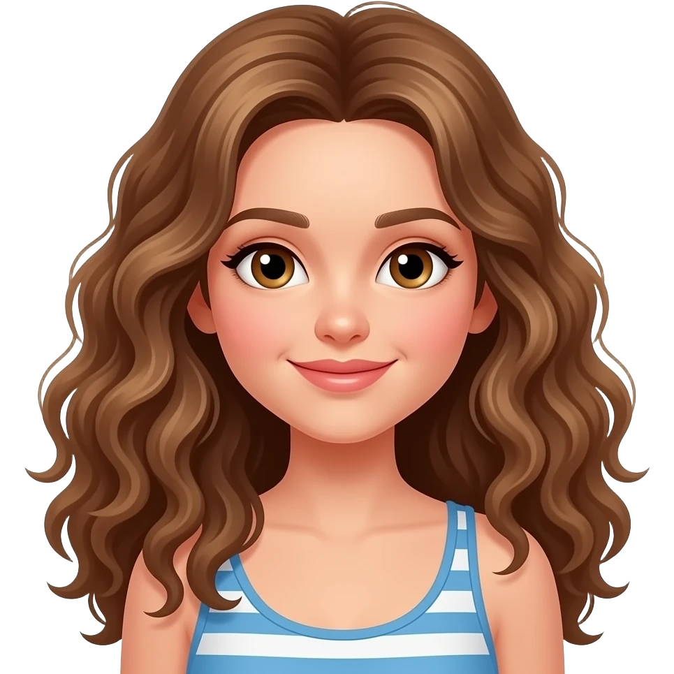 white girl with brown eyes and long curly hair on vacation emoji