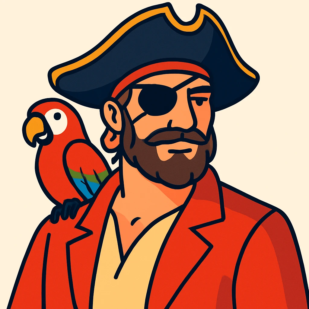 color vector art with thin outline of pirate with eye patch and parrot on shoulder  emoji