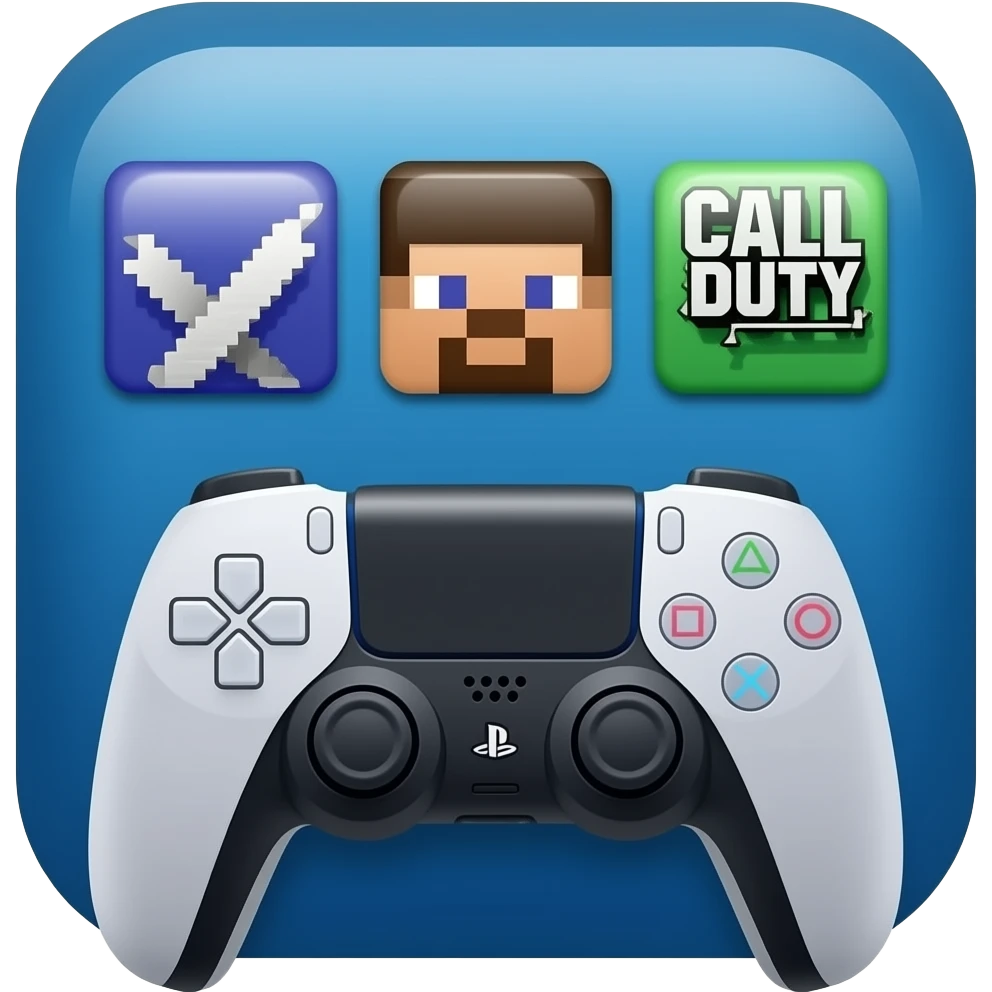 icone avec a l interieur des icone de jeu gta minecraft call off et une mannette ps5 devant emoji