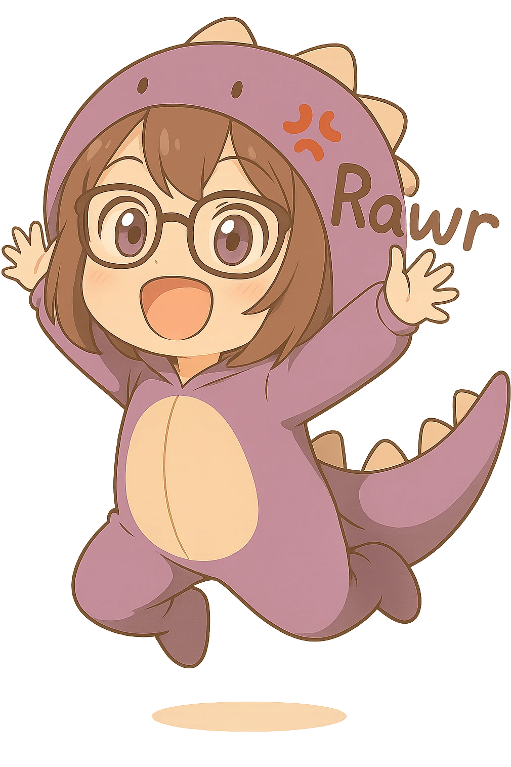 Add the text 'Rawr' in a cute, playful font near the chibi anime style gamer girl, matching her expression and style, with no background. emoji