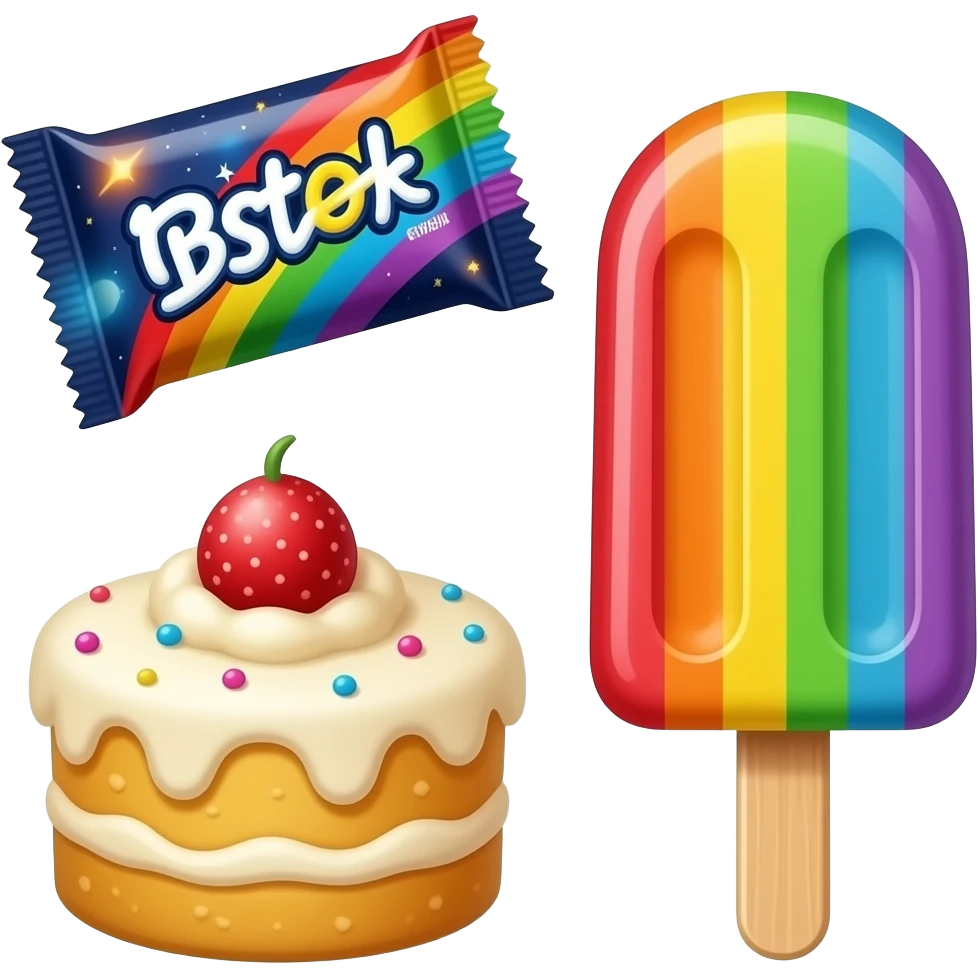 Rainbow snacks and cosmic candy bars and cake pops and popsicles emoji