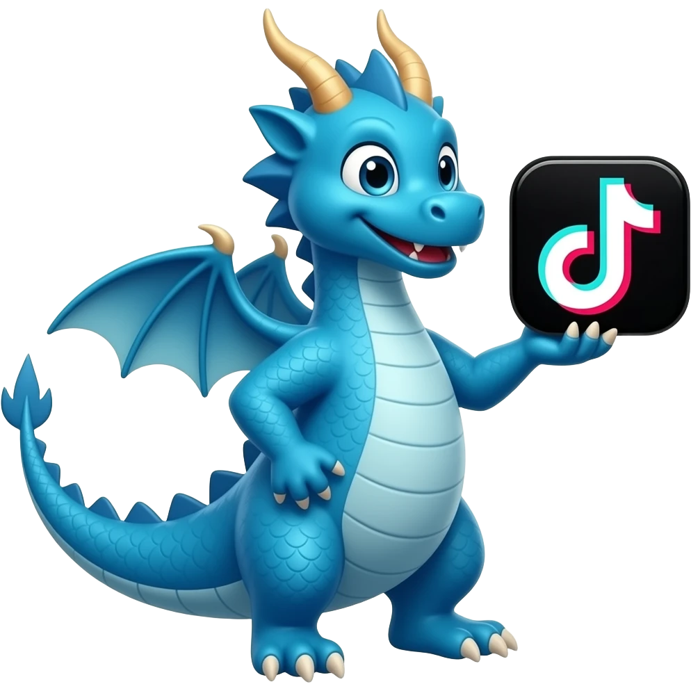 Blue dragon holding tiktok logo looking right emoji