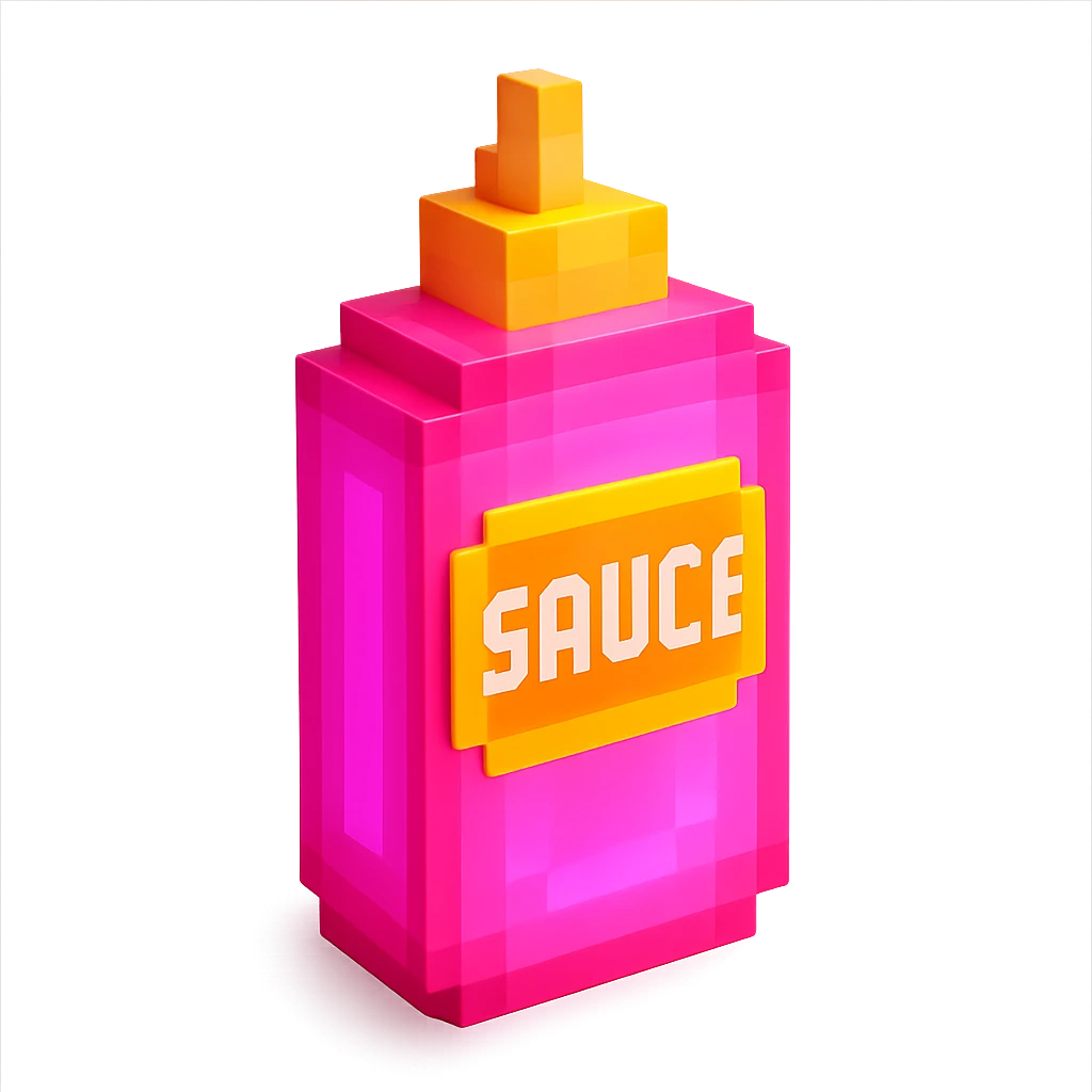 сделай соус из фастфуда розовый светящийся с надписью sauce, no background  emoji