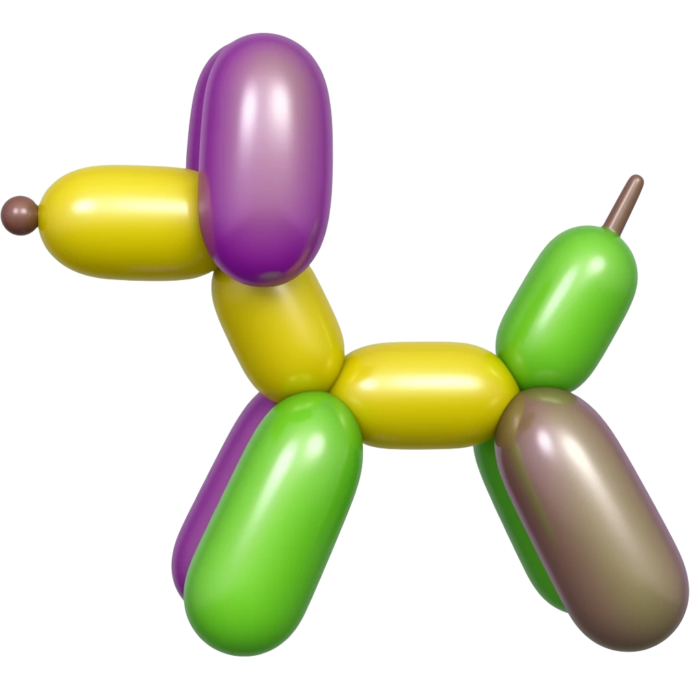 a yellow skinned balloon dog with purple and green ears that alternate with the limbs\ emoji