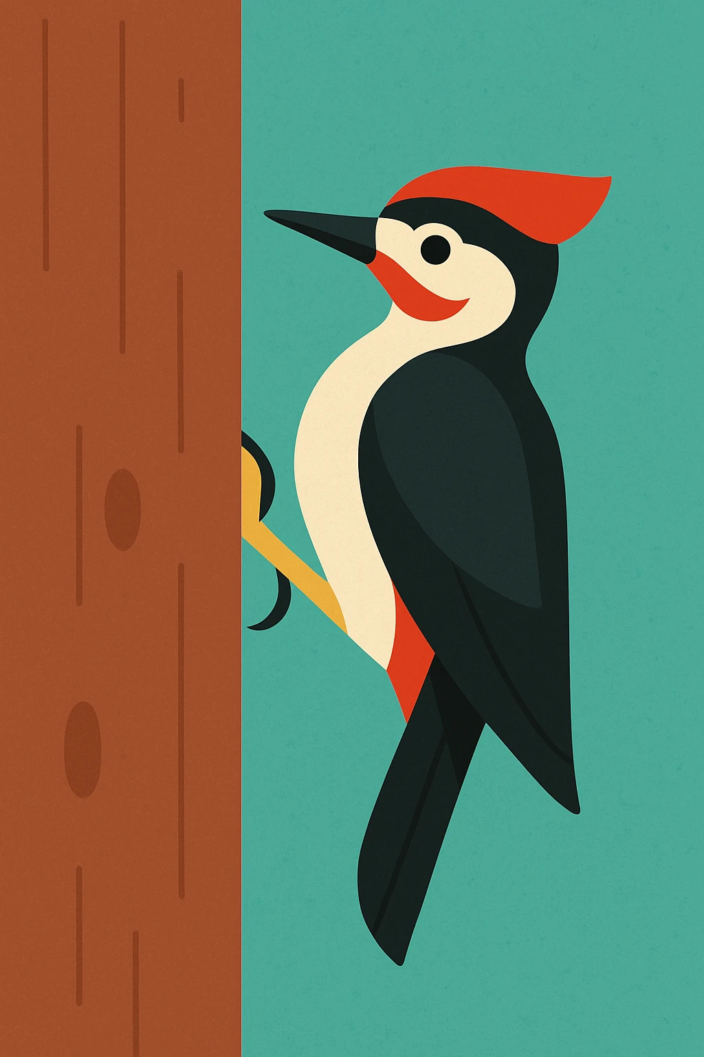 Flat design style woodpecker in the tree emoji