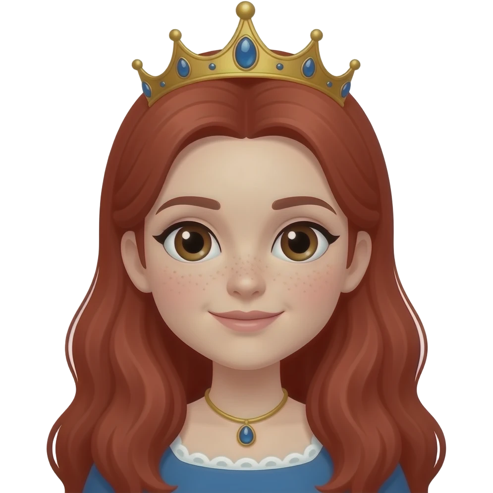 dark brown eyes Long red head queen with a little freckles emoji