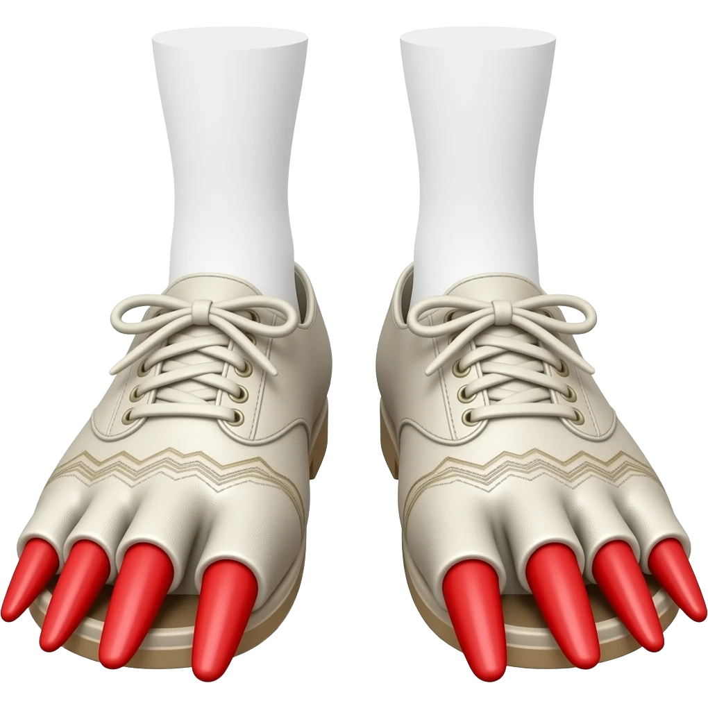 White feet with red long toenails sticking  out of clown shoes emoji