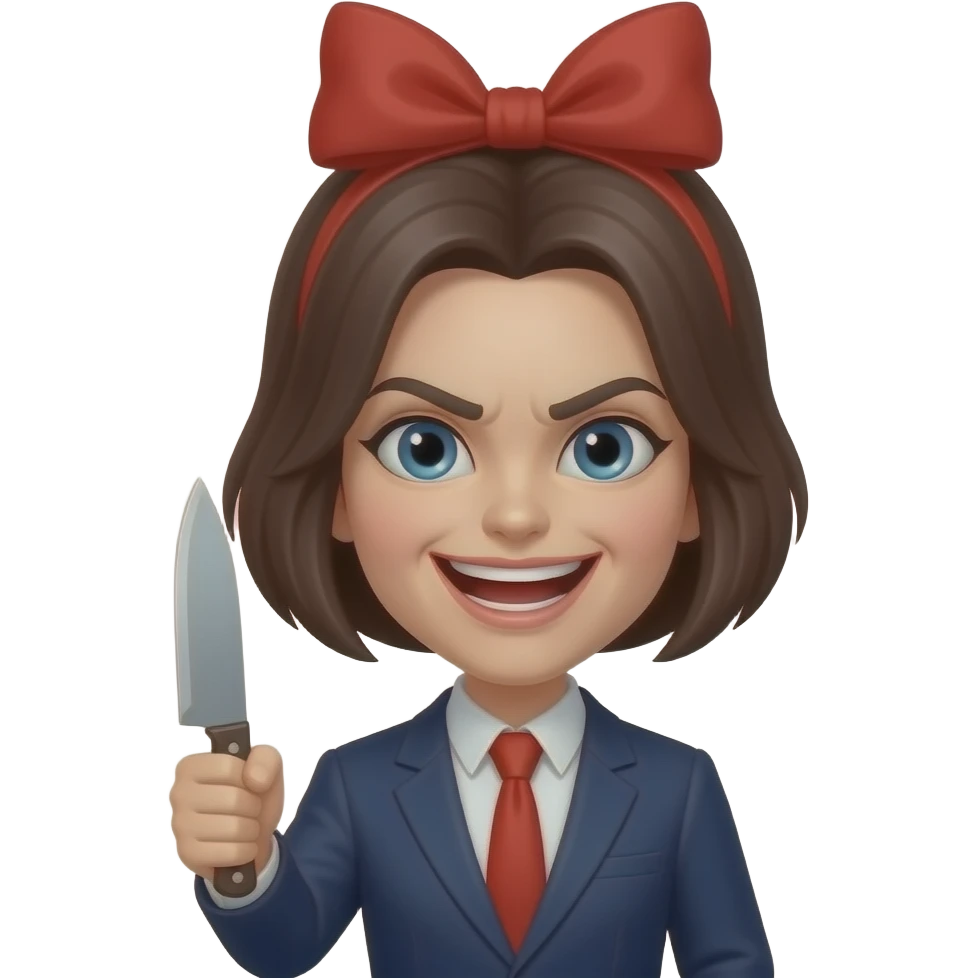 Emoji with a bow on its head and baddie face with a knife emoji