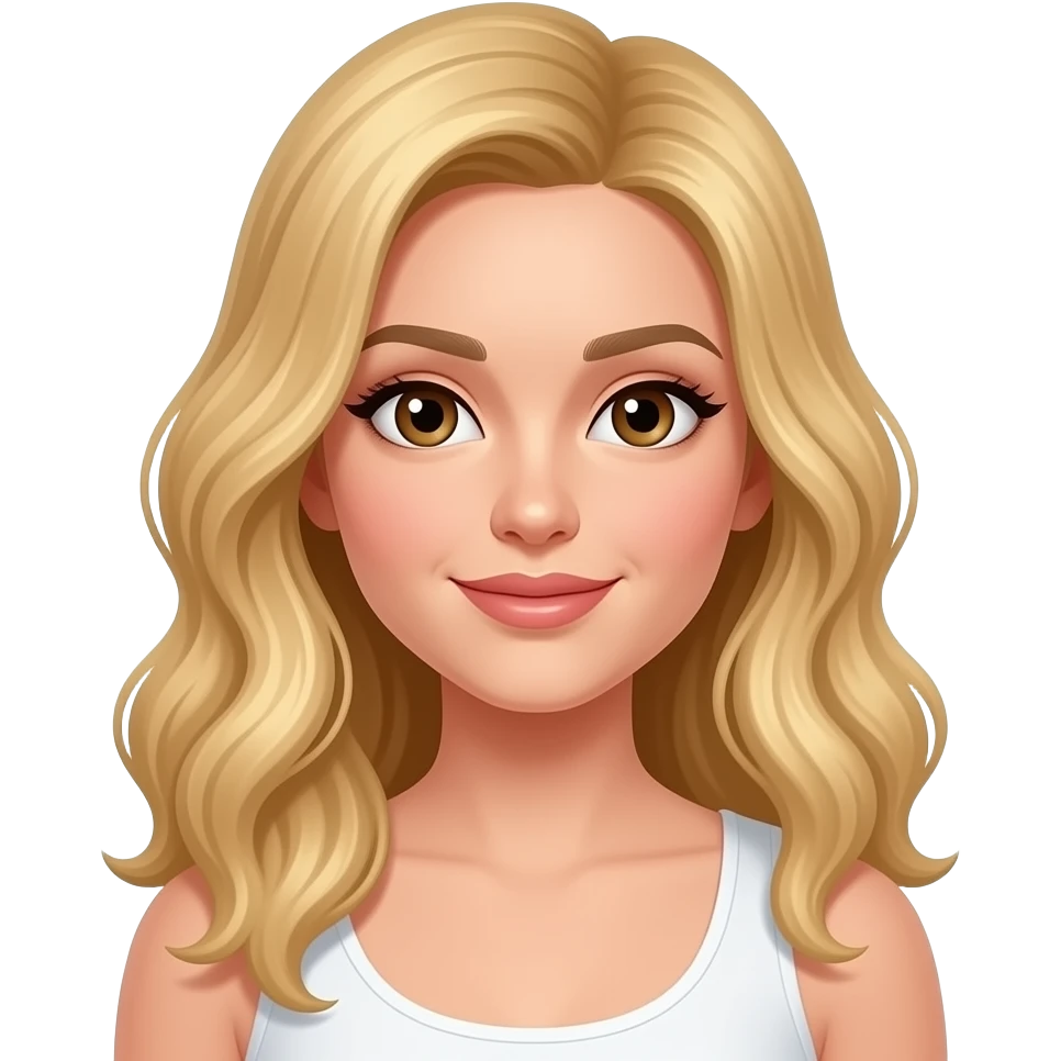 Lady, wavy long mid length golden blond hair, big brown eyes ,medium built emoji