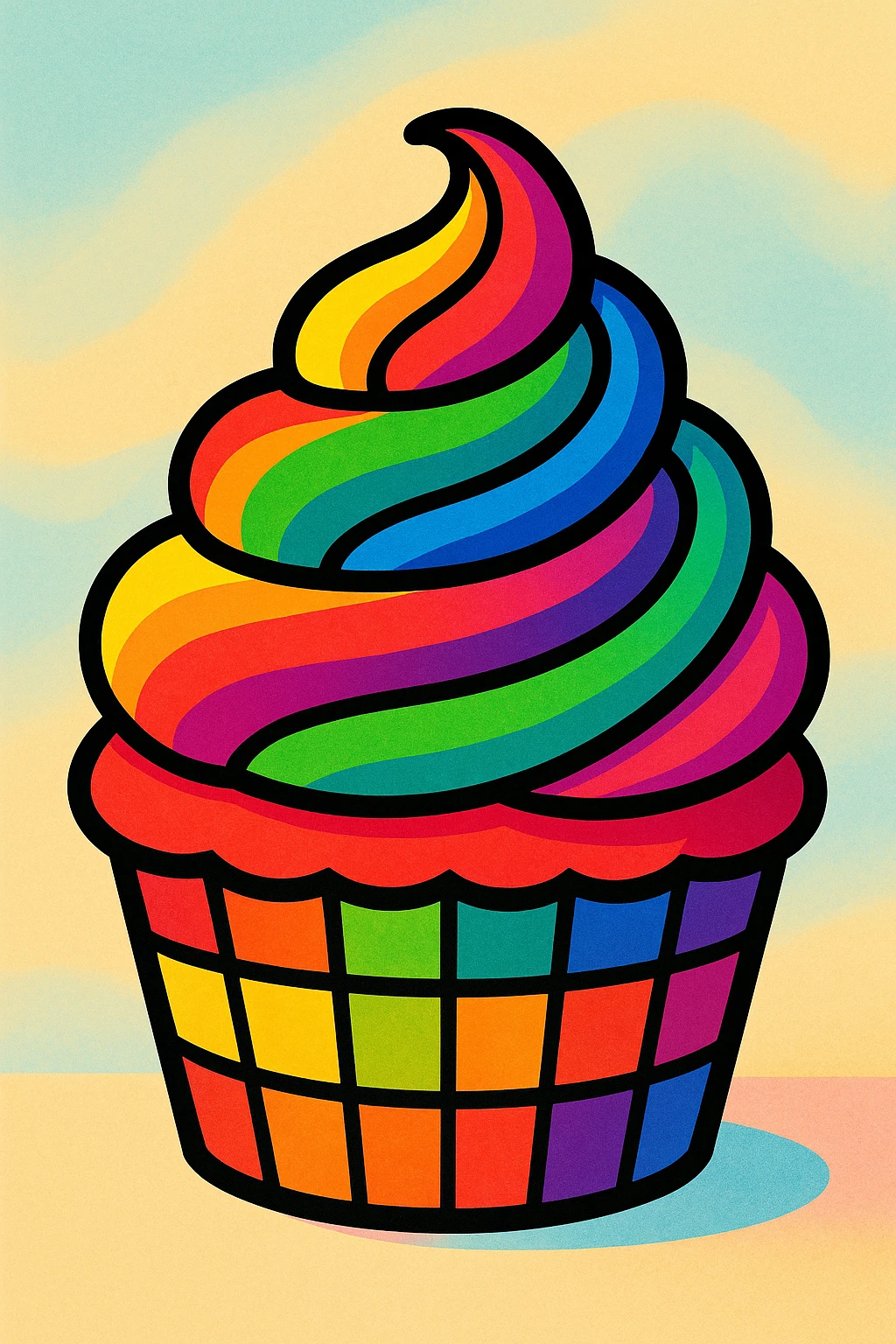 rainbow cupcake, vibrant colors, whimsical, simple background emoji