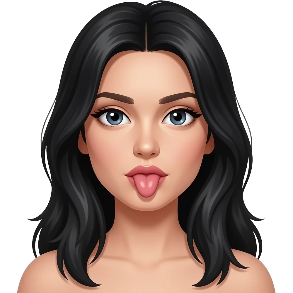 Long Black hair woman blowjob sexual emoji