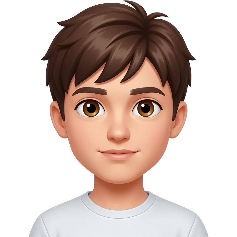 un garçon de 13 ans cheveux marrons yeux marron clair yeux légèrements bridés emoji