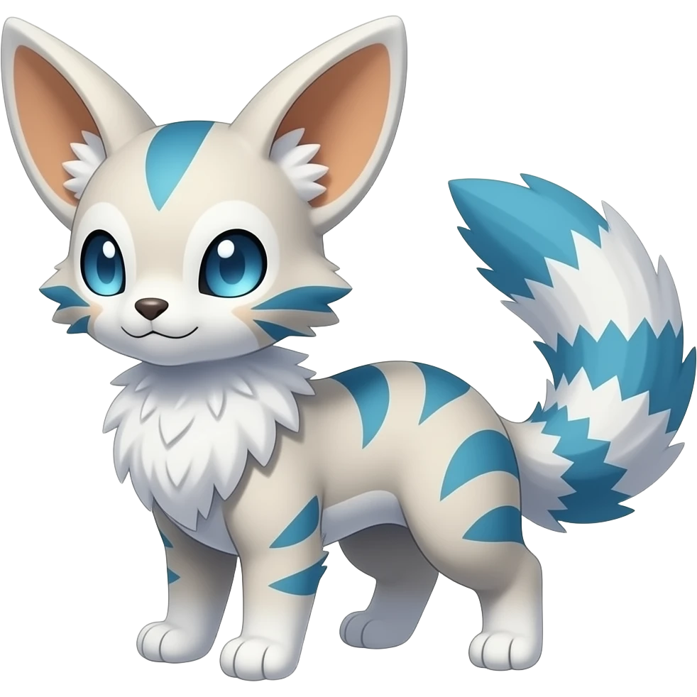 Futuristic furry fluffy floofy feathery tribal marked Genet-Absol-Kyurem-Zeraora-Primagen-fusion-creature with big wide ears emoji
