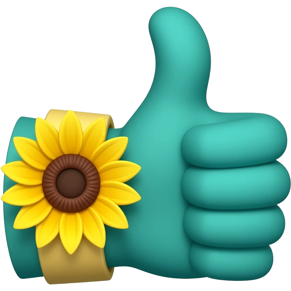 teal thumbs up with sunflower bow on cuff emoji