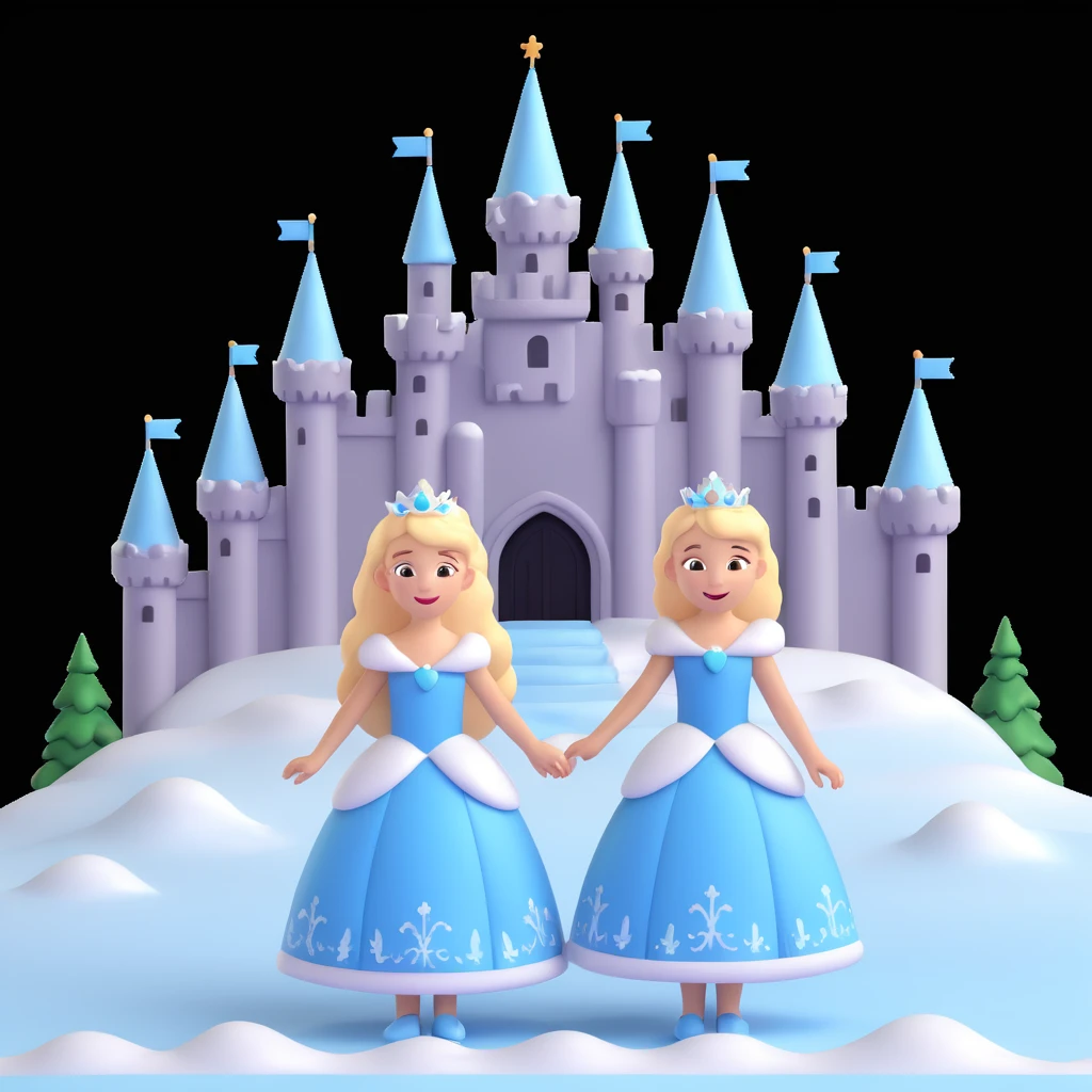 girls in a  snow princess dress, snow castle background emoji