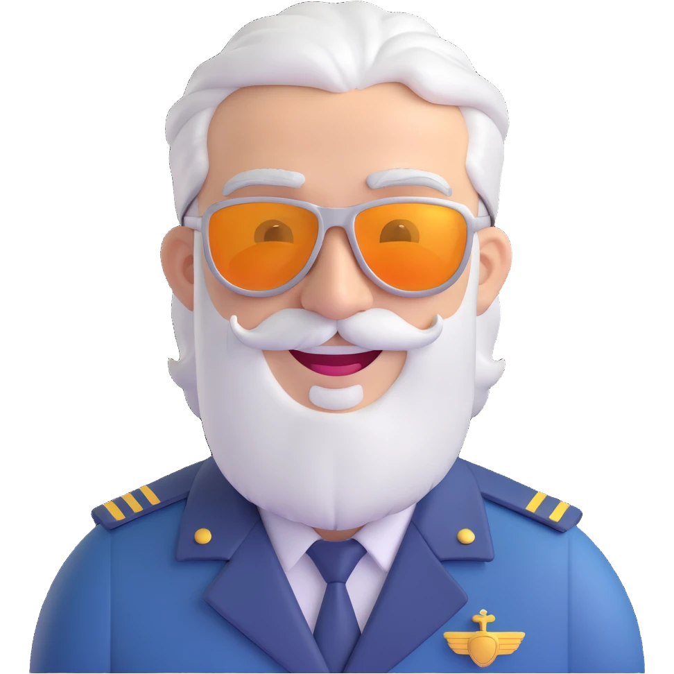 smiling middle-aged man, pilot, silver hair, beard, fair skin, sunglasses emoji