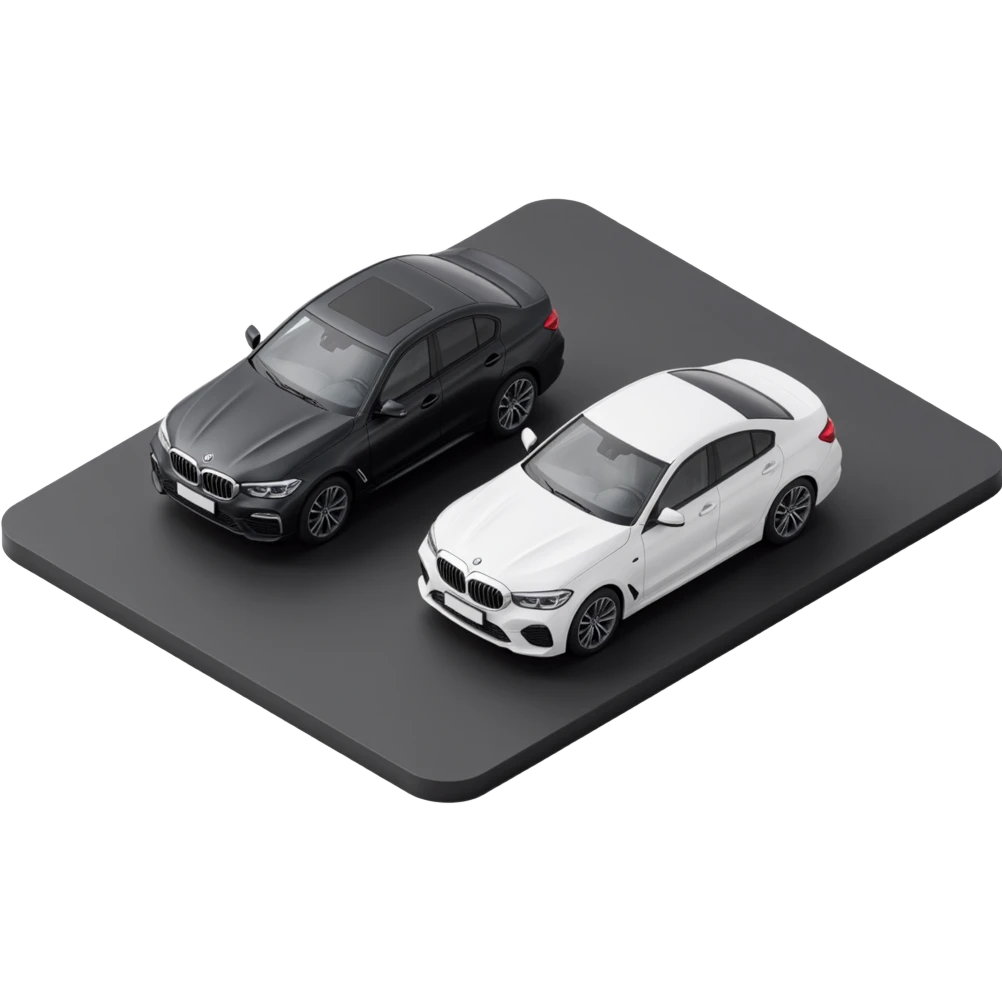 2 cars being compared in the style of 3d black emoji