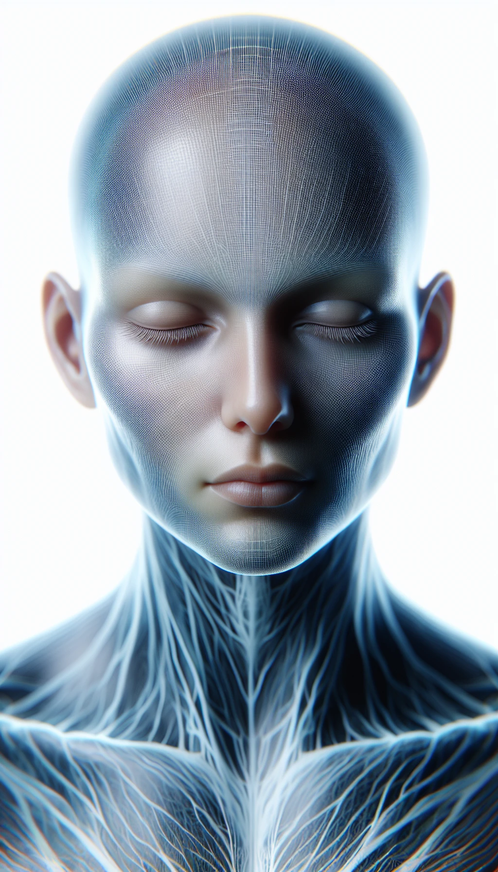 corpo umano anatomico con occhi chiusi sereno e in perfetta salute , isolato su sfondo bianco, iperrealistico 4k emoji