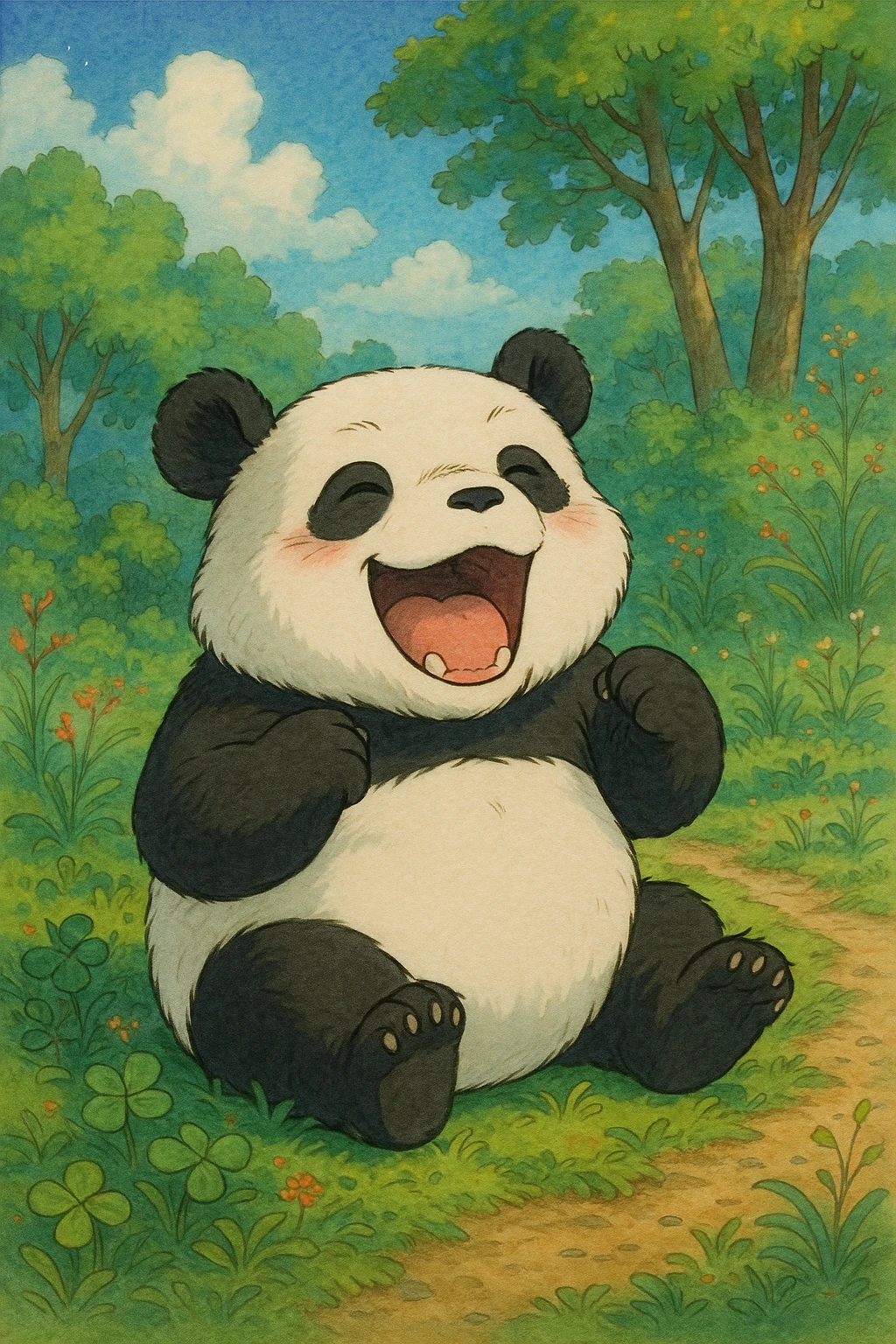 animated panda laughing, ghibli style emoji