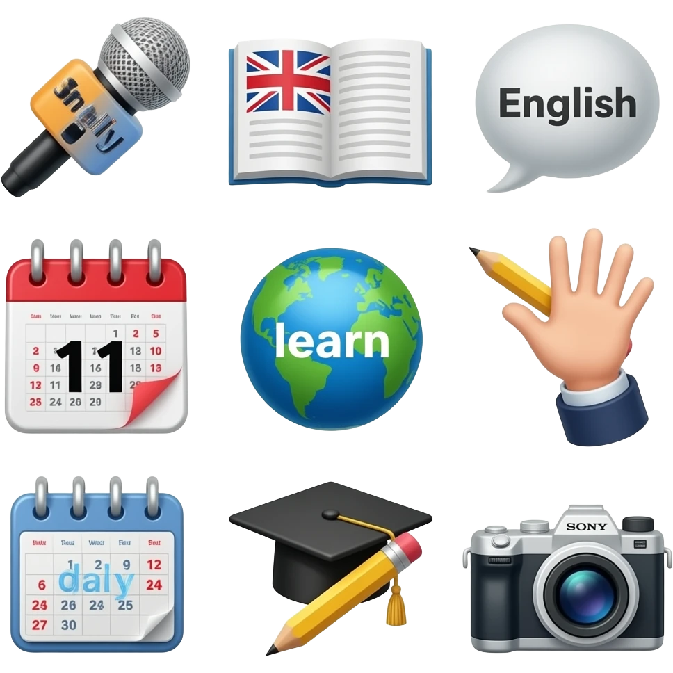 Custom emojis for english youtube channel. My channel name is daily english with sony so give me some custom emojis emoji