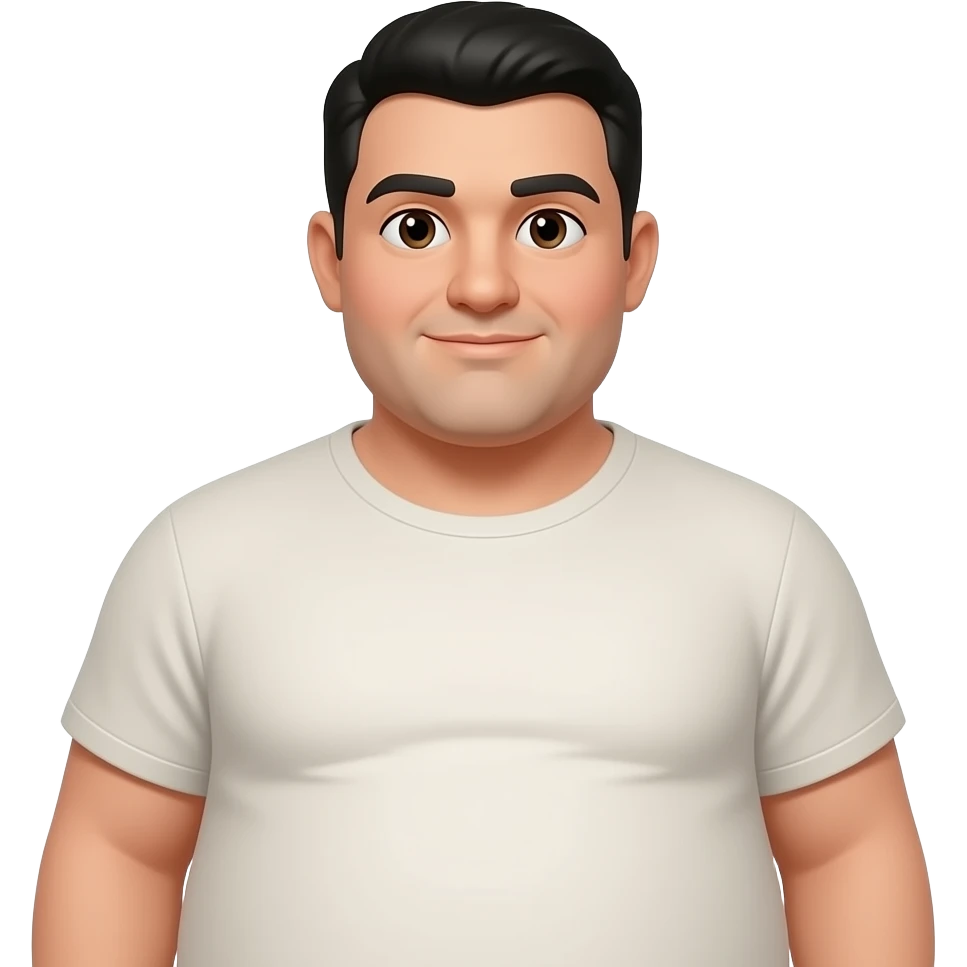Fat man that shows his stomach with black hair make it the original man on emojis make his skin tone beige and hair black emoji