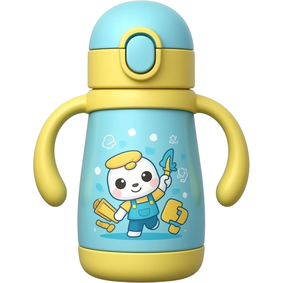 soft blue yellow aesthetic cute school Water bottle, transparent background inspired by barbie colour pallete emoji