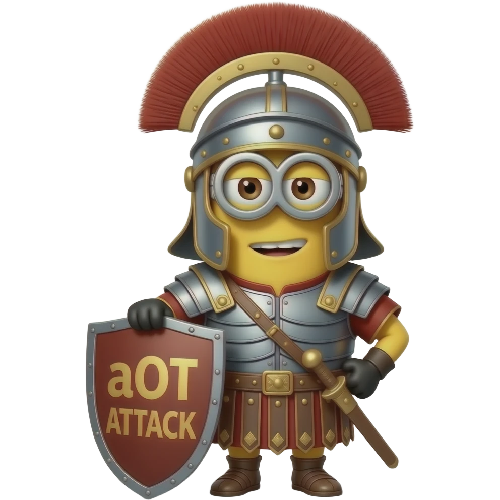 minion in roman armor text aOT ATTACK emoji