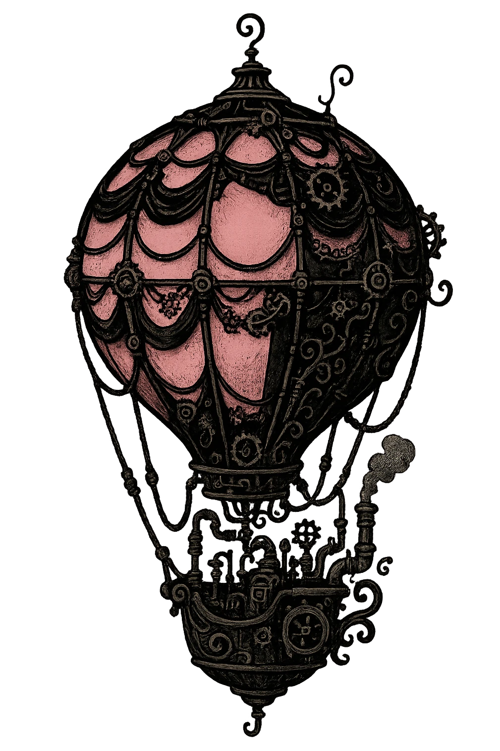 black and pink whimsical steampunk hot air balloon emoji