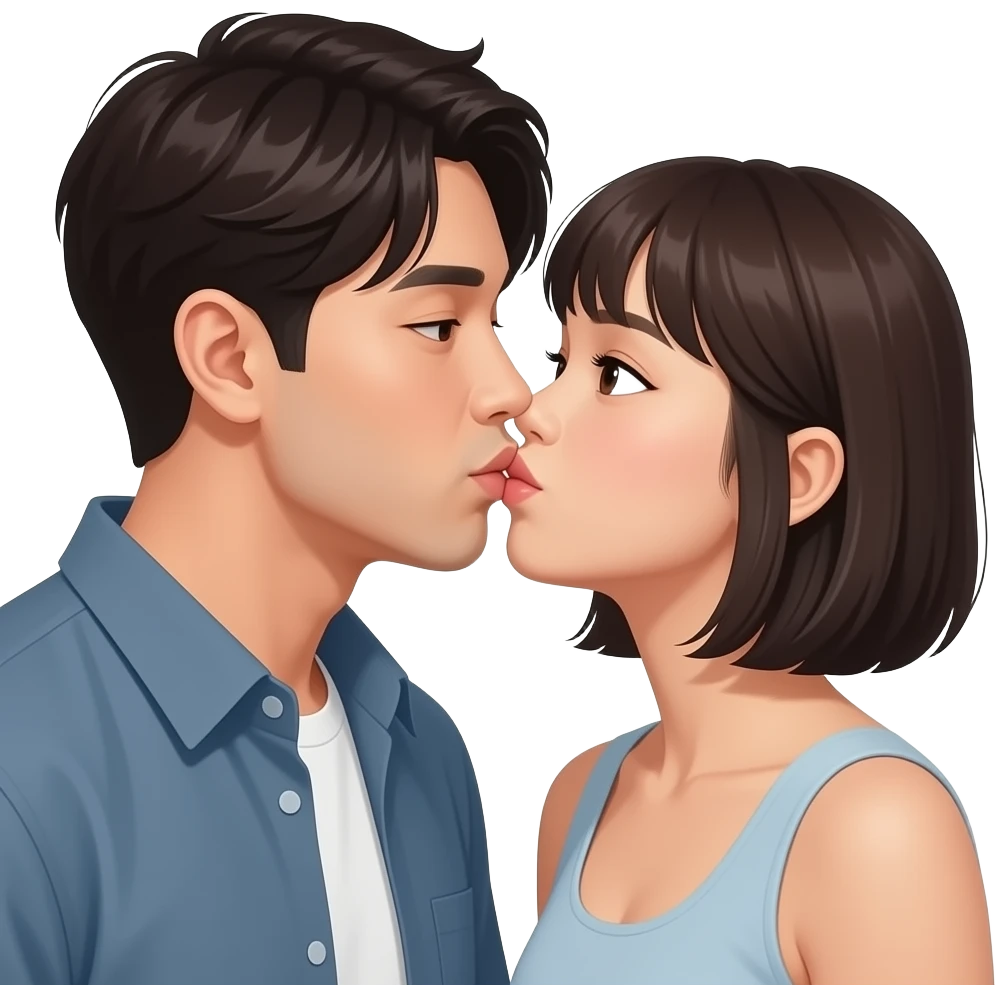 hot korean guy with bangs kissing a short hair with bangs filipina emoji