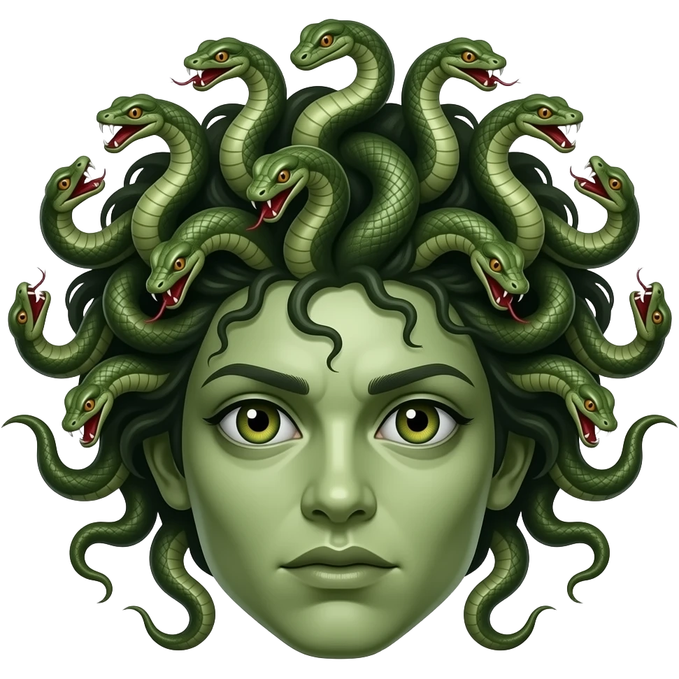 Medusa with serpent like eyes and  with a head full of scary snakes emoji