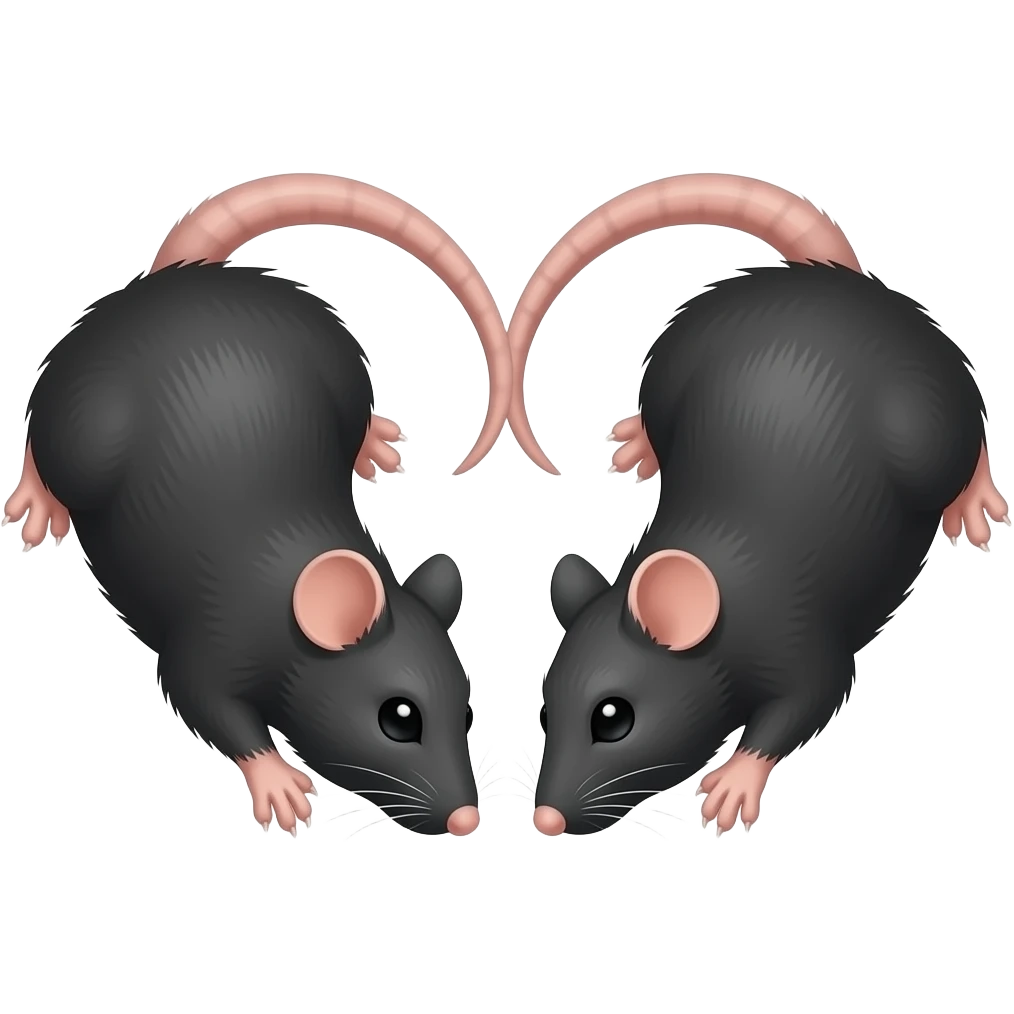 две черные крысы с хвостикам, которые образуют сердечко emoji