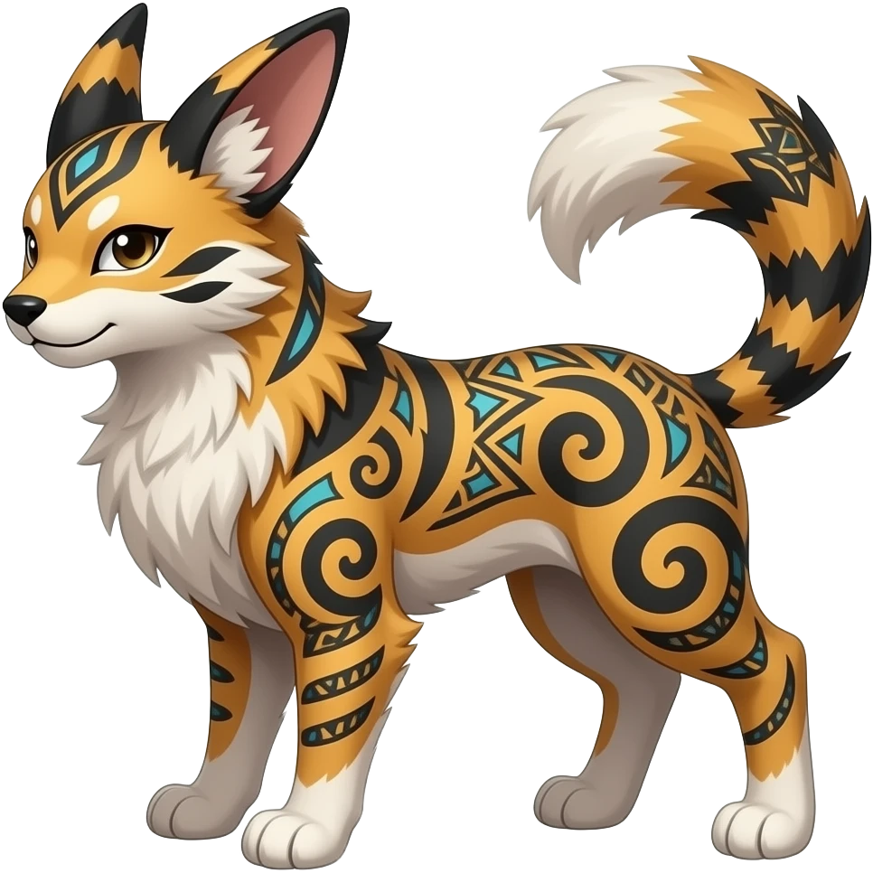 Tribal-patterned aesthetic quadrupedal elegant oriental feral painted Absol-Glaceon-Litten-Shinx-Sprigatito-Furret-Sylveon-animal-Fakémon-fusion-hybrid-creature emoji