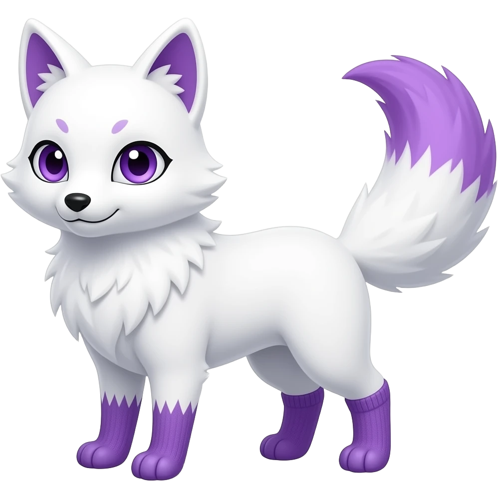 White Kitsune with purple eyes and purple tip tail even sapphire sock paws emoji