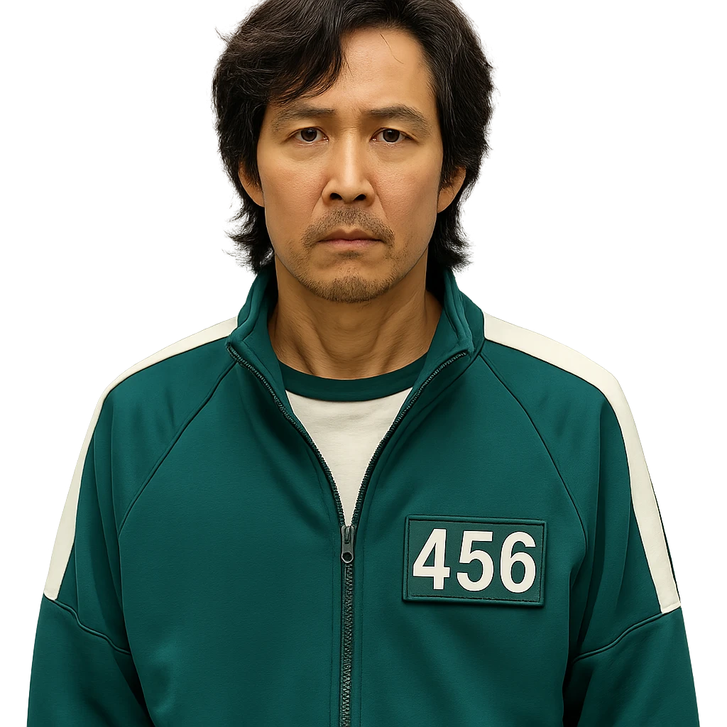 Squid Game Season 2 unique main character, clear depiction, individual character, no specific art style emoji